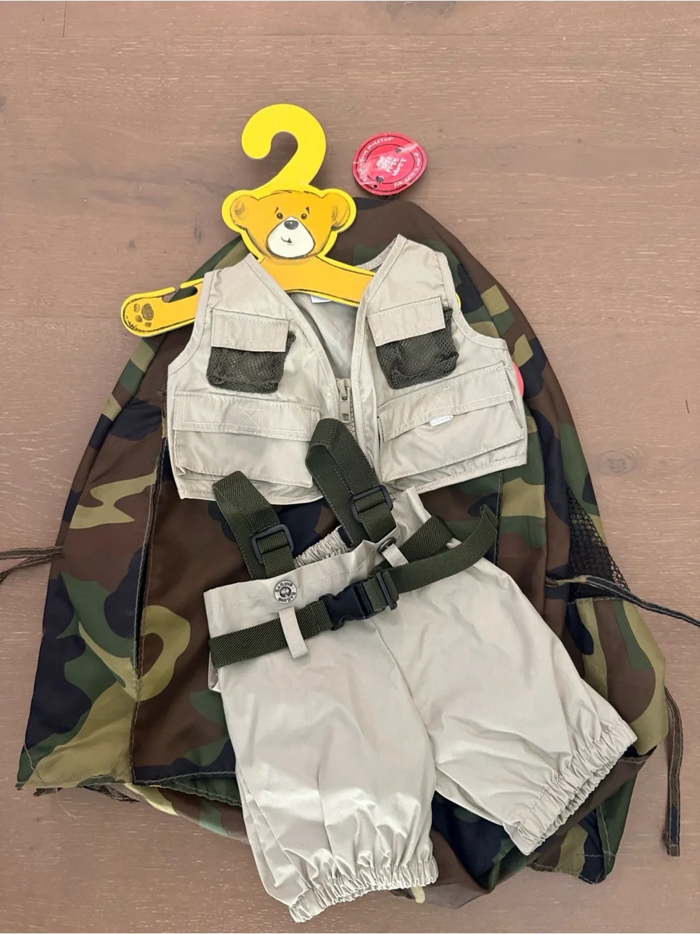 Kids Camo Build-A-Bear Safari Beige Adventure Vest Set with tent